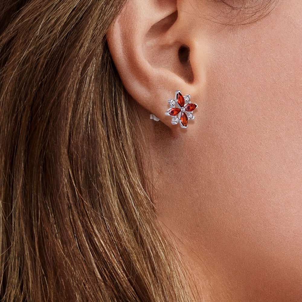 925Silver Red Horse Eye Stud Earrings for Ladies